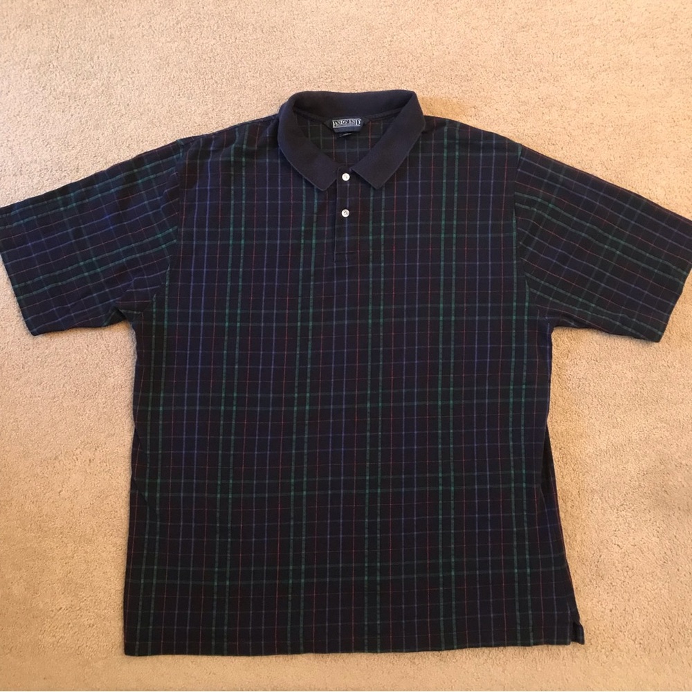 Vintage Lands End Polo Shirt Mens XL Dark Navy Blue Short Sleeve Cotton USA Made